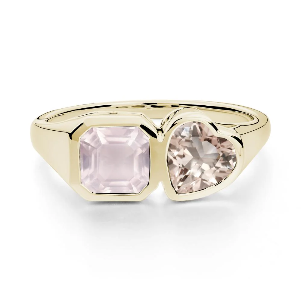 Asscher and Heart Shaped Morganite and Rose Quartz Tet Moi Ring