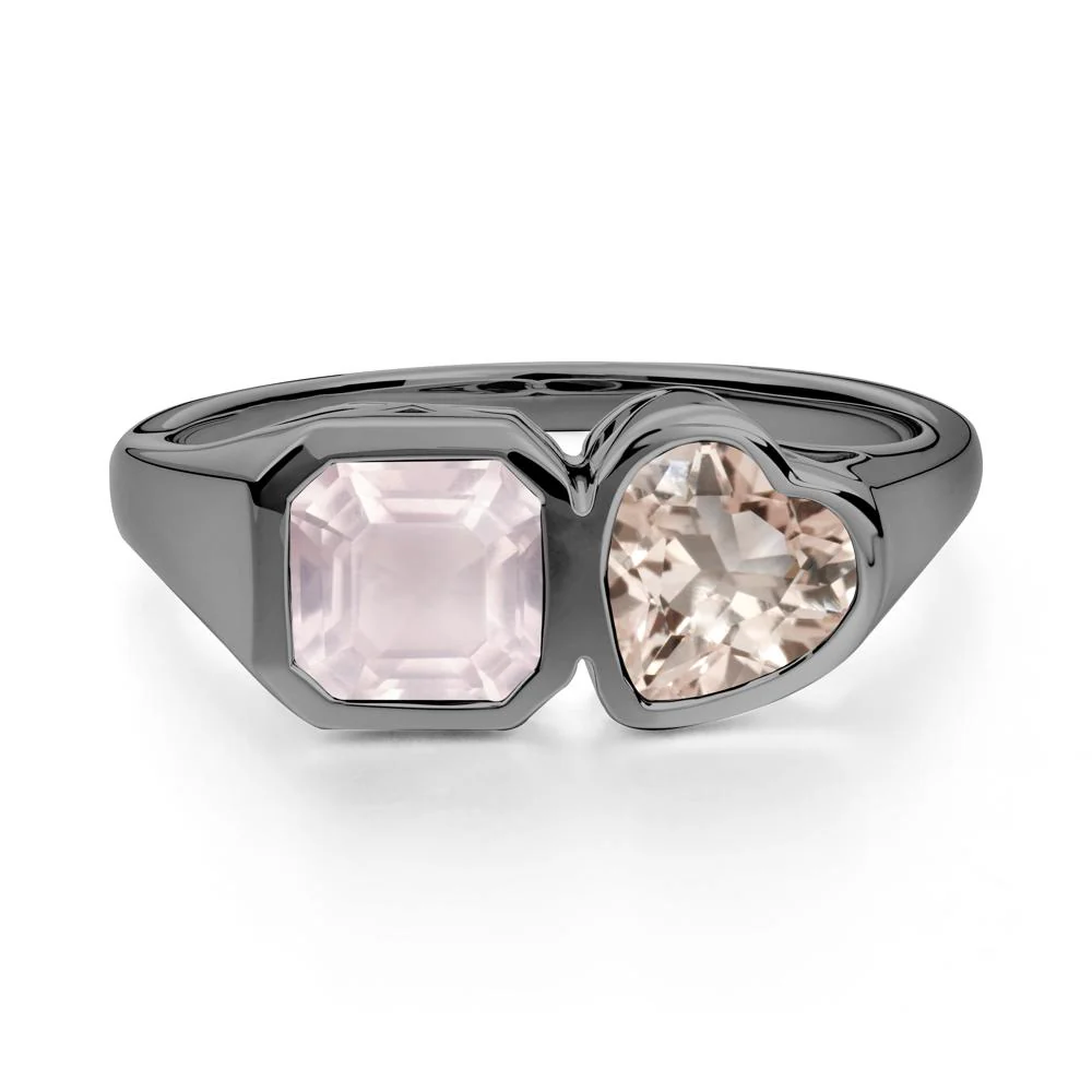 Asscher and Heart Shaped Morganite and Rose Quartz Tet Moi Ring - Image 2