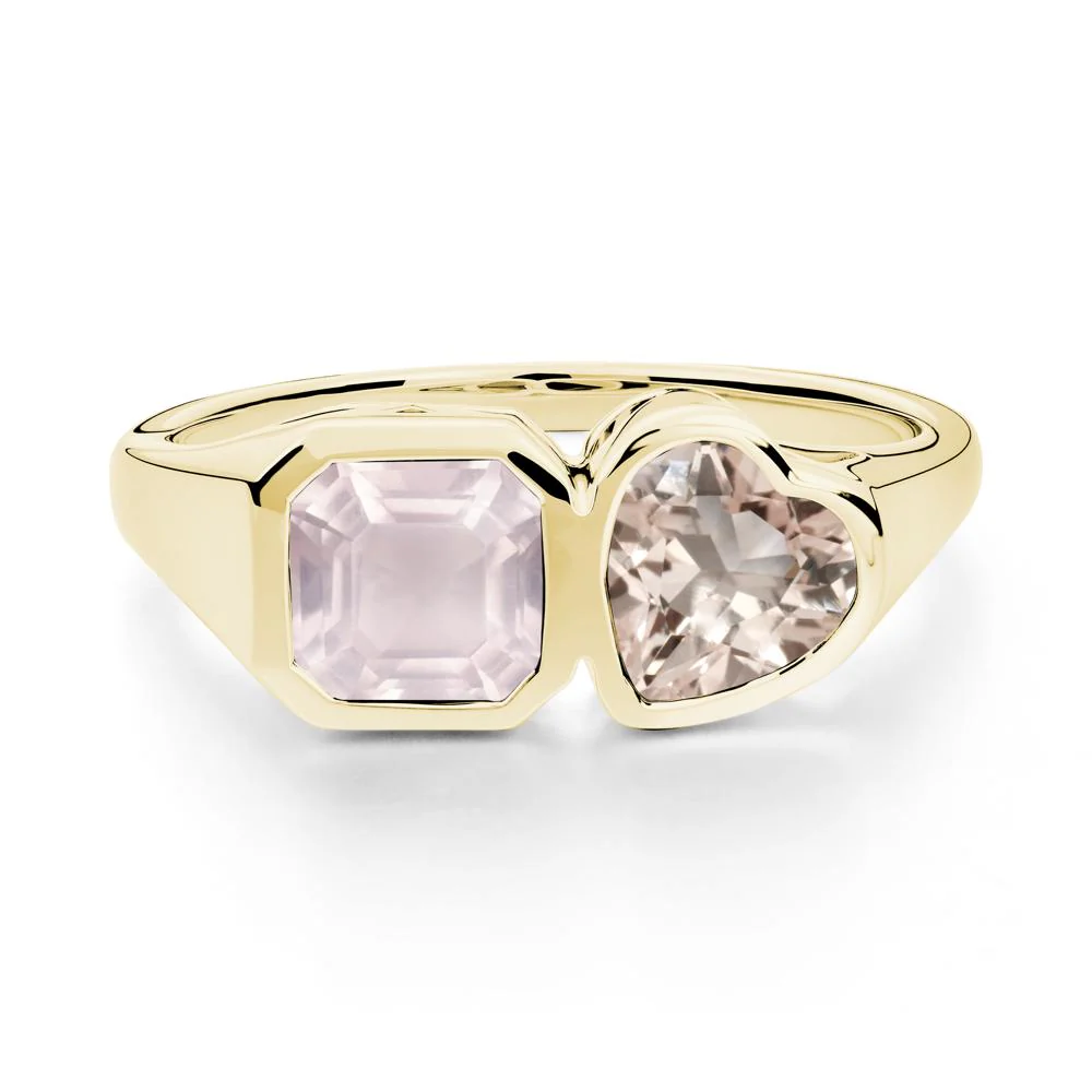 Asscher and Heart Shaped Morganite and Rose Quartz Tet Moi Ring - Image 3