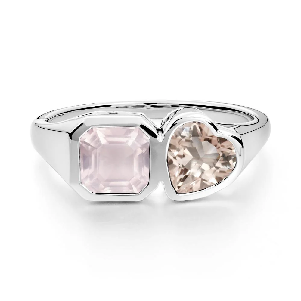Asscher and Heart Shaped Morganite and Rose Quartz Tet Moi Ring - Image 4