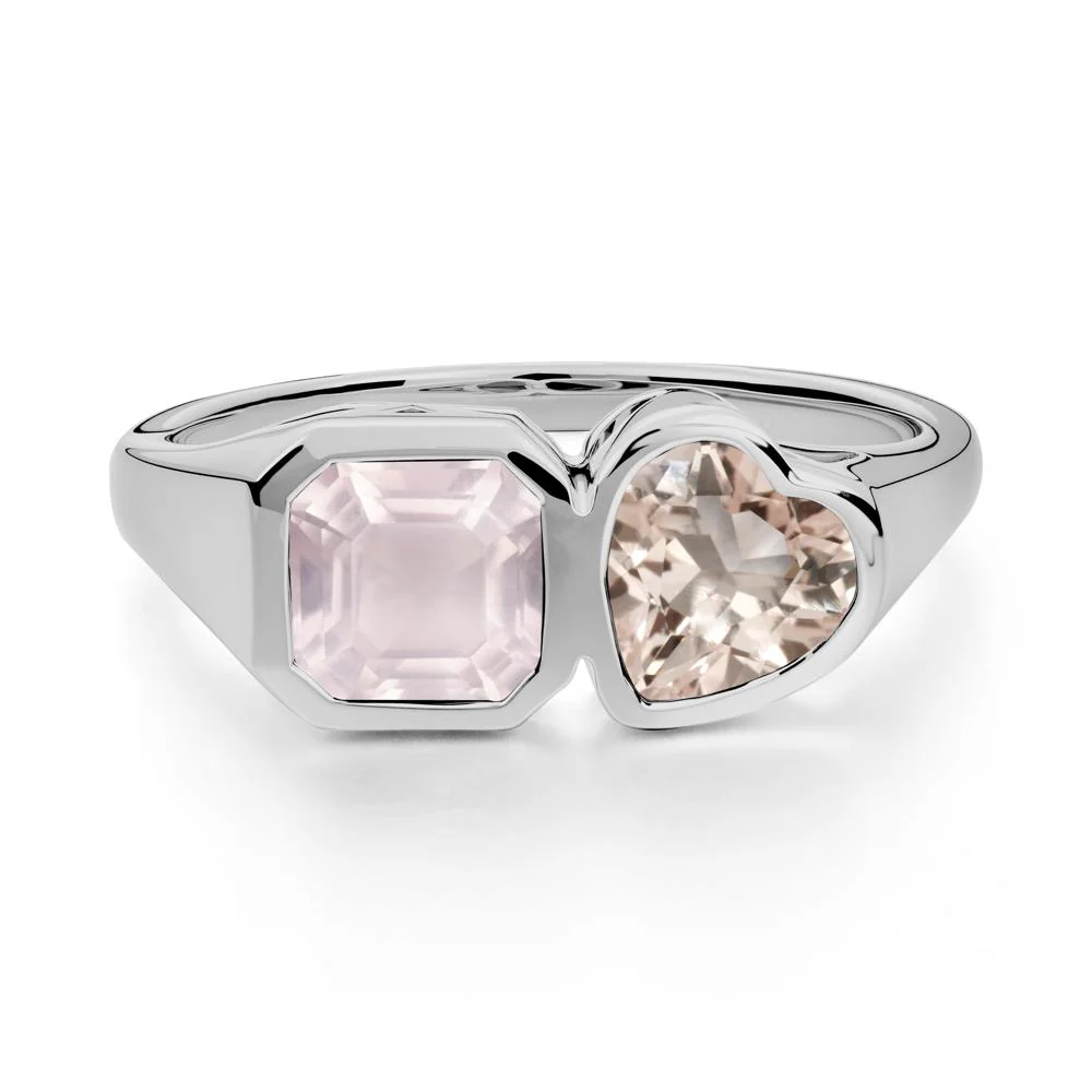 Asscher and Heart Shaped Morganite and Rose Quartz Tet Moi Ring - Image 5