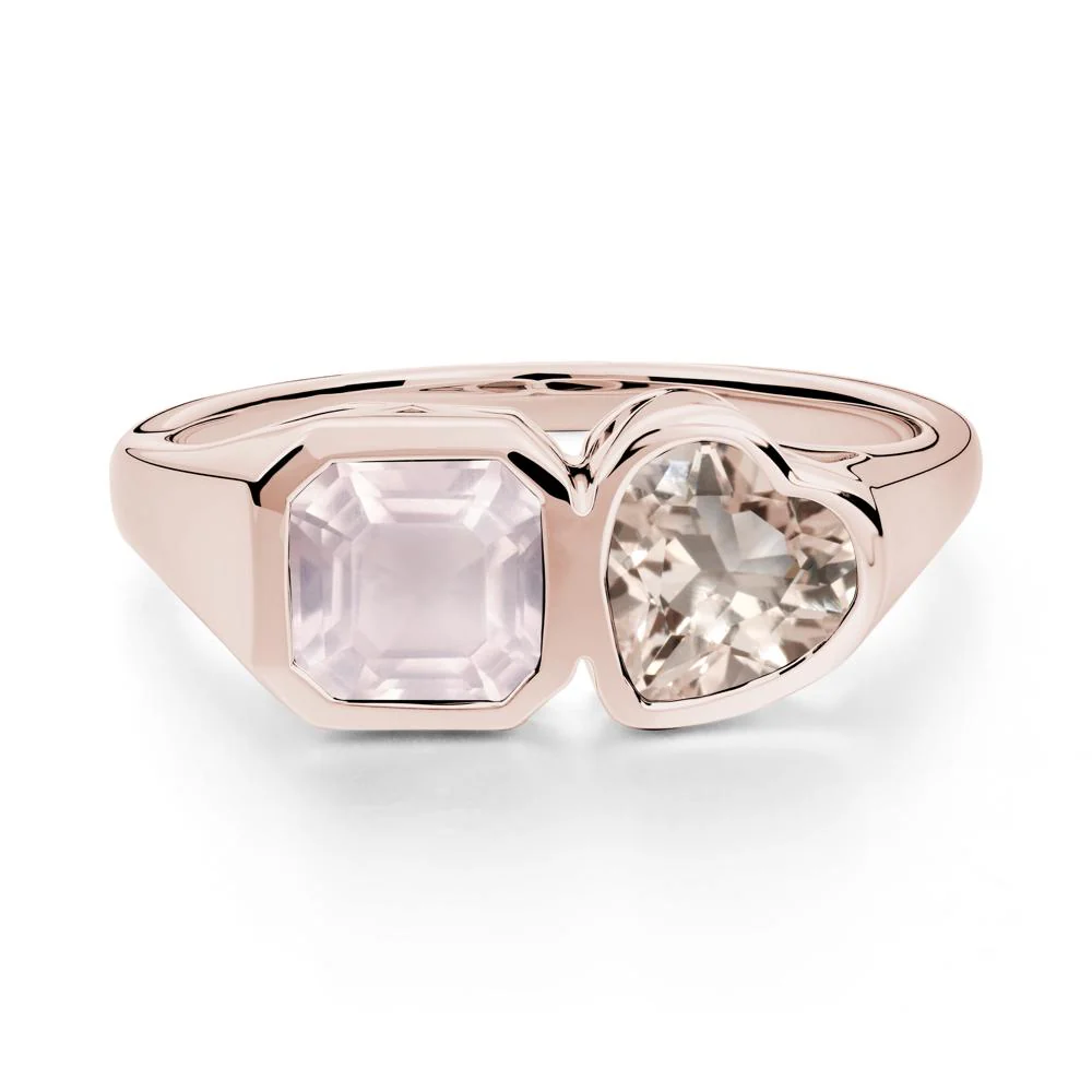 Asscher and Heart Shaped Morganite and Rose Quartz Tet Moi Ring - Image 8
