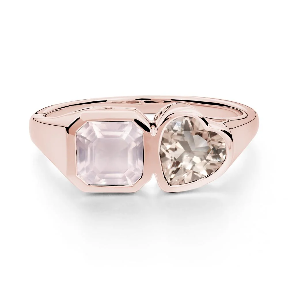 Asscher and Heart Shaped Morganite and Rose Quartz Tet Moi Ring - Image 9