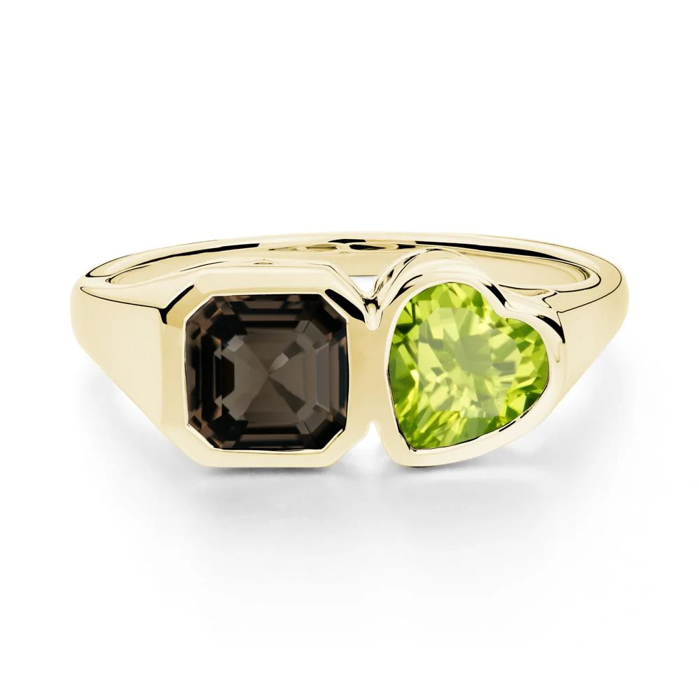 Asscher and Heart Shaped Peridot and Smoky Quartz Tet Moi Ring - Image 3
