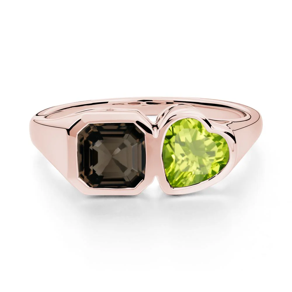 Asscher and Heart Shaped Peridot and Smoky Quartz Tet Moi Ring - Image 4