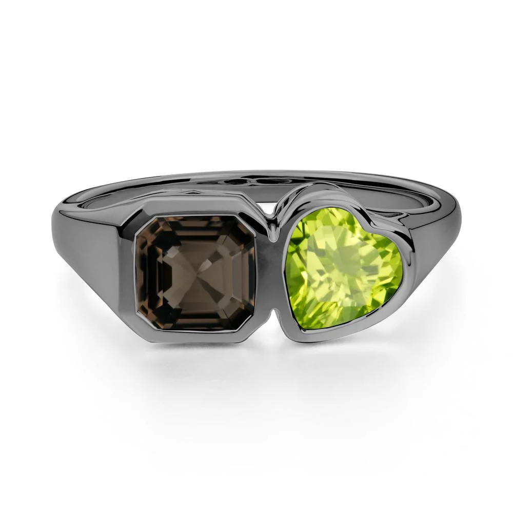 Asscher and Heart Shaped Peridot and Smoky Quartz Tet Moi Ring - Image 5