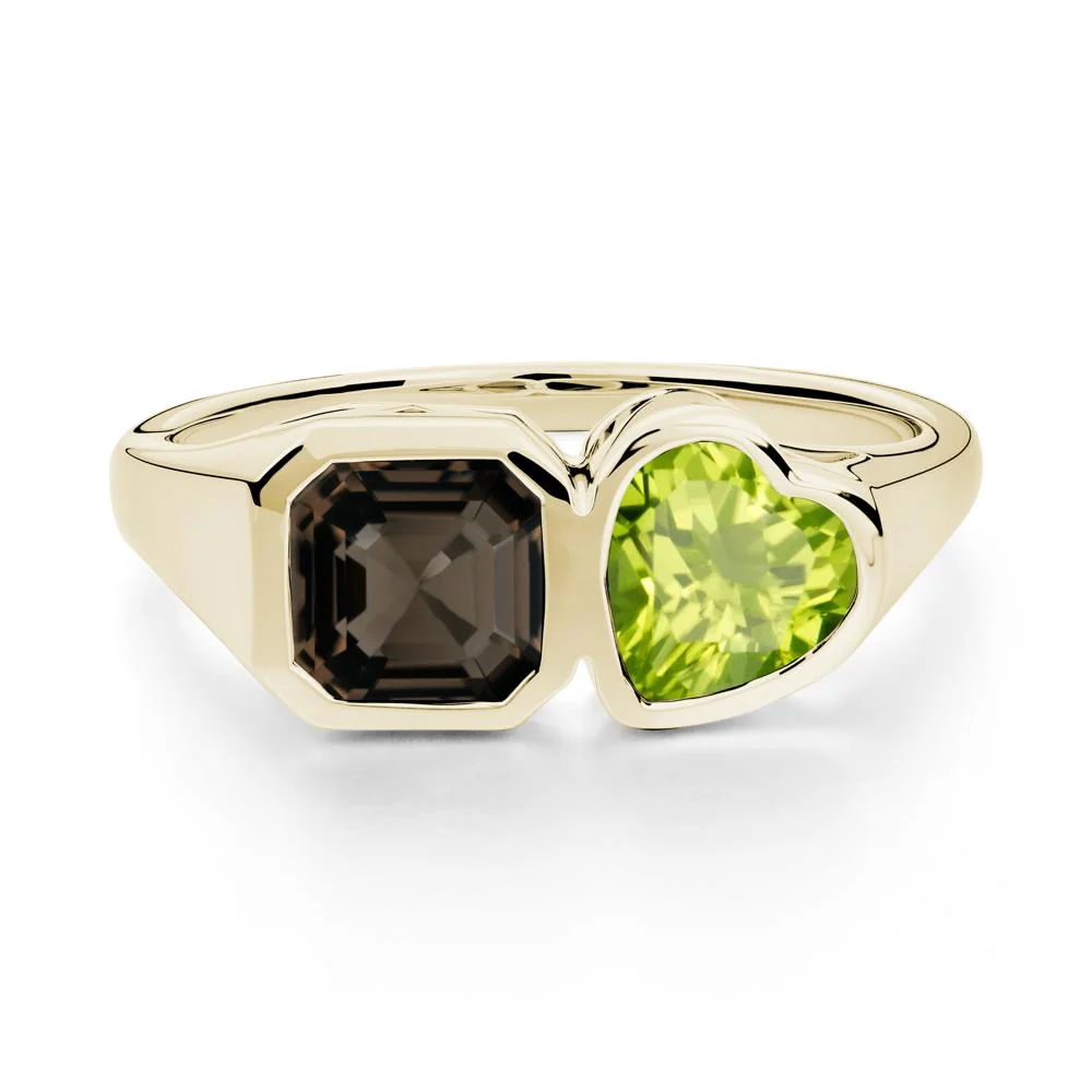 Asscher and Heart Shaped Peridot and Smoky Quartz Tet Moi Ring - Image 6