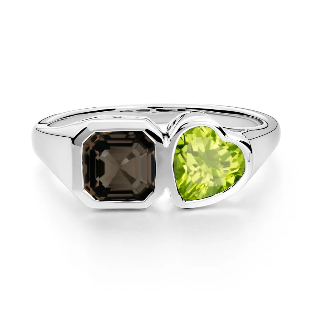 Asscher and Heart Shaped Peridot and Smoky Quartz Tet Moi Ring - Image 7