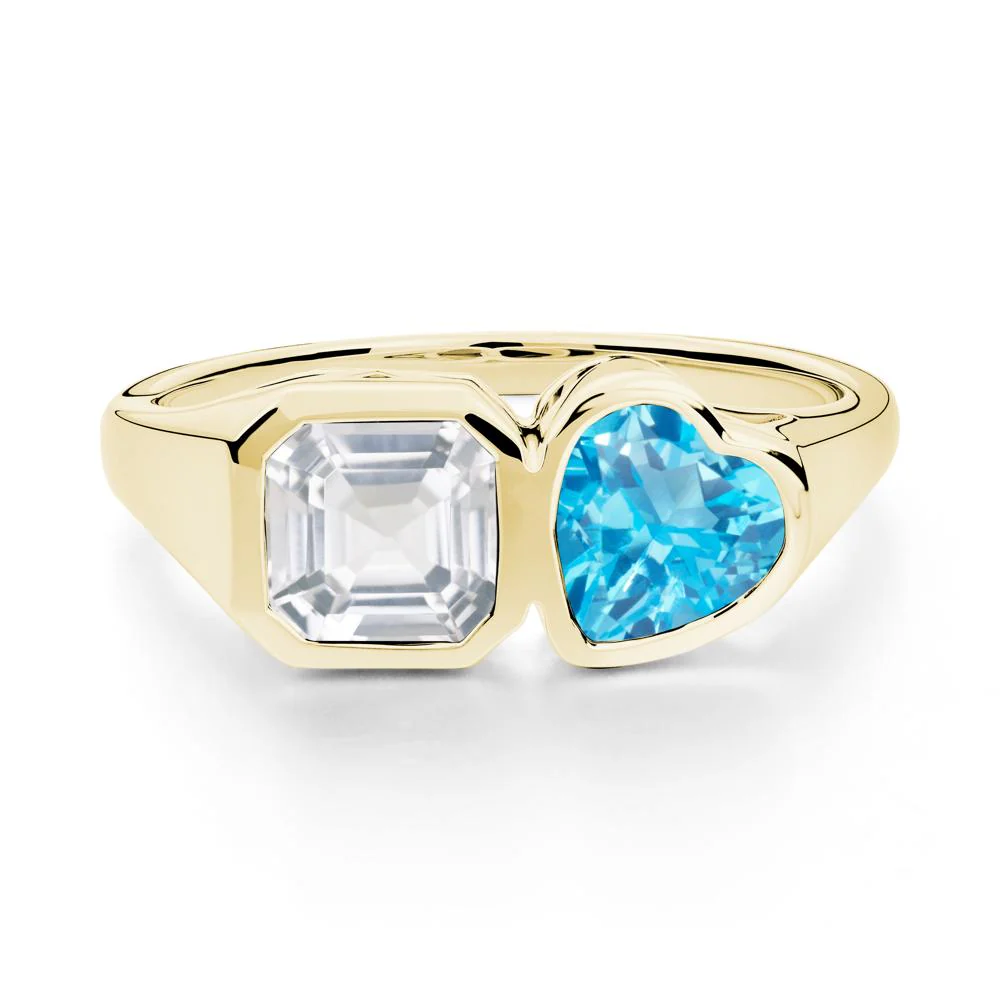 Asscher and Heart Shaped Swiss Blue Topaz and White Topaz Tet Moi Ring - Image 2