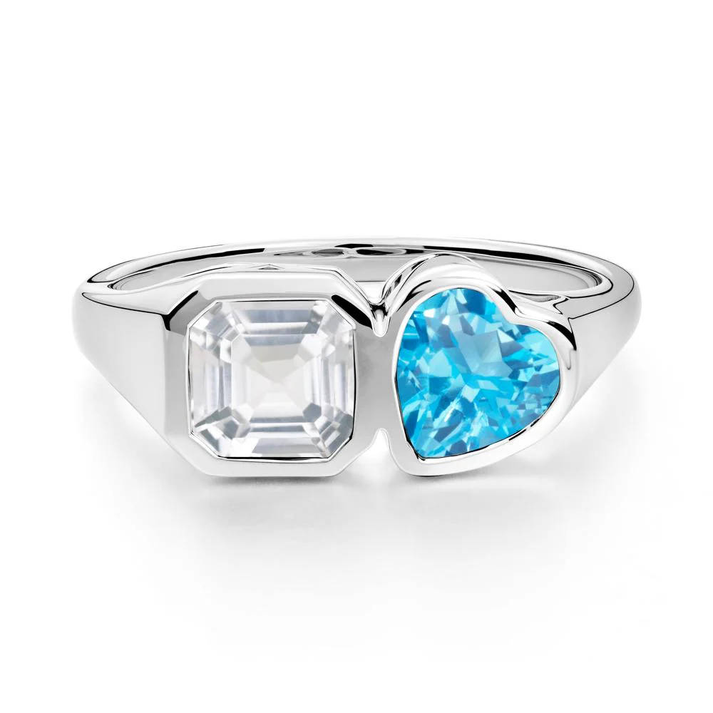 Asscher and Heart Shaped Swiss Blue Topaz and White Topaz Tet Moi Ring - Image 4