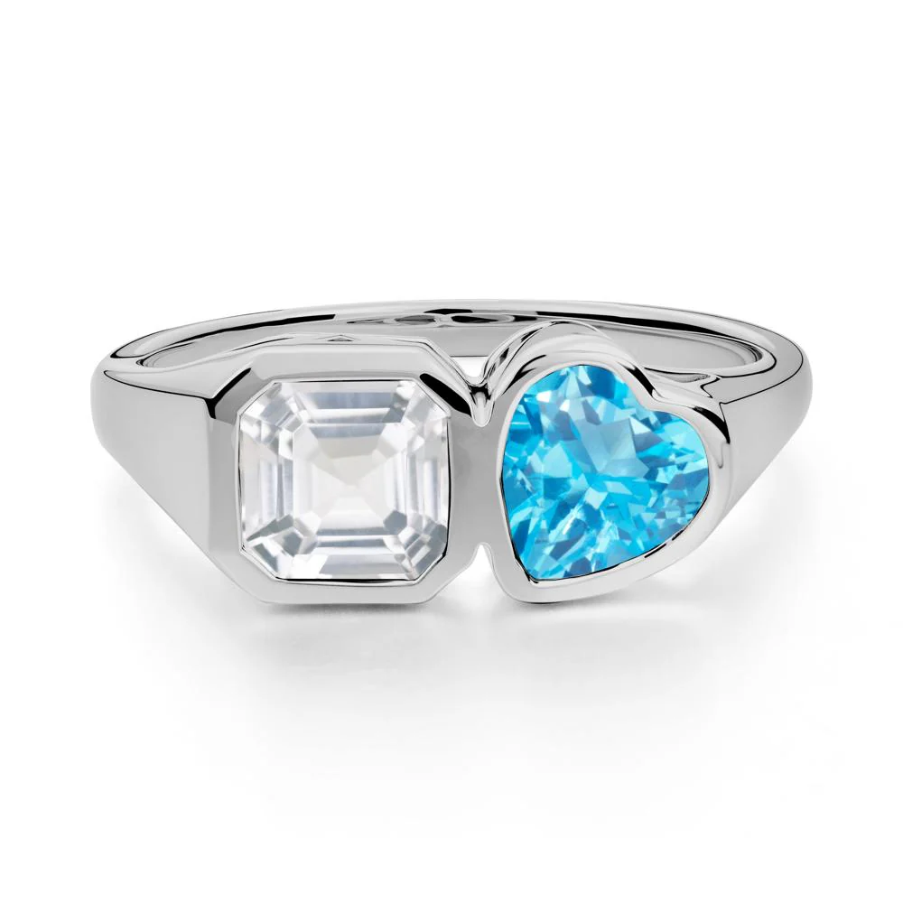 Asscher and Heart Shaped Swiss Blue Topaz and White Topaz Tet Moi Ring - Image 5