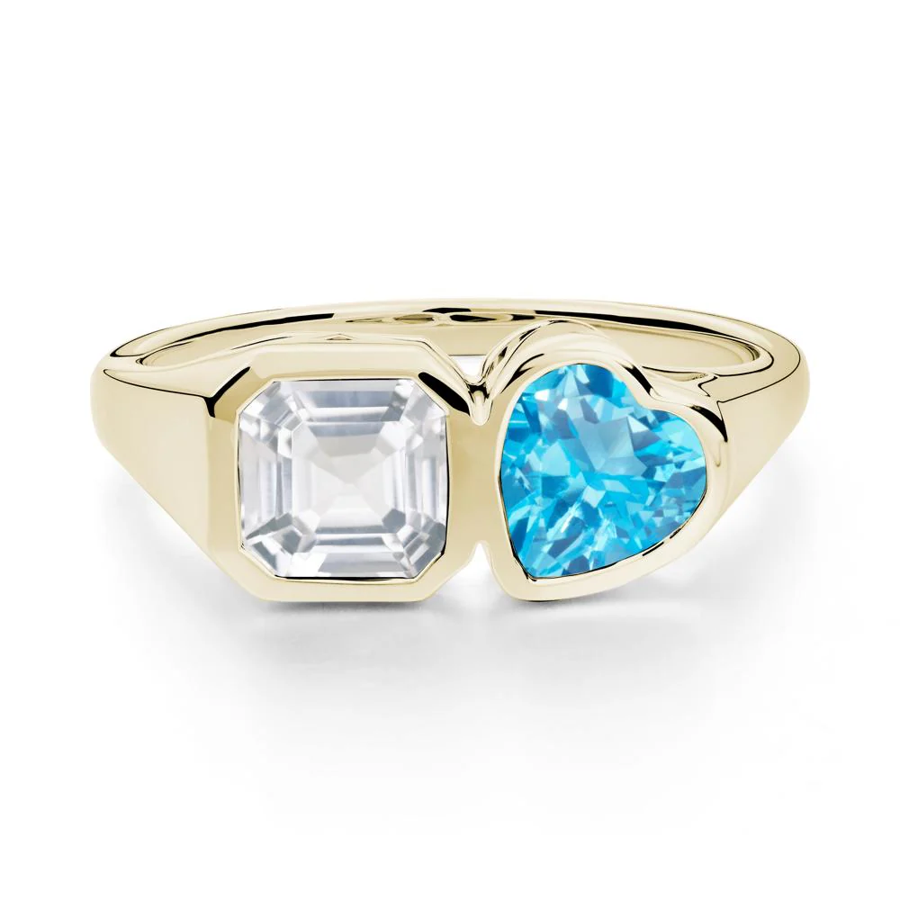 Asscher and Heart Shaped Swiss Blue Topaz and White Topaz Tet Moi Ring - Image 6