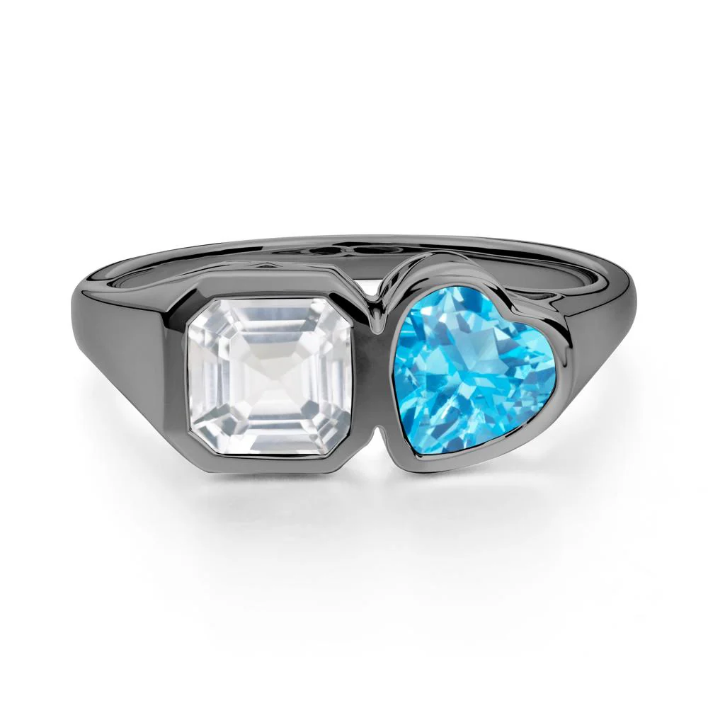 Asscher and Heart Shaped Swiss Blue Topaz and White Topaz Tet Moi Ring - Image 9