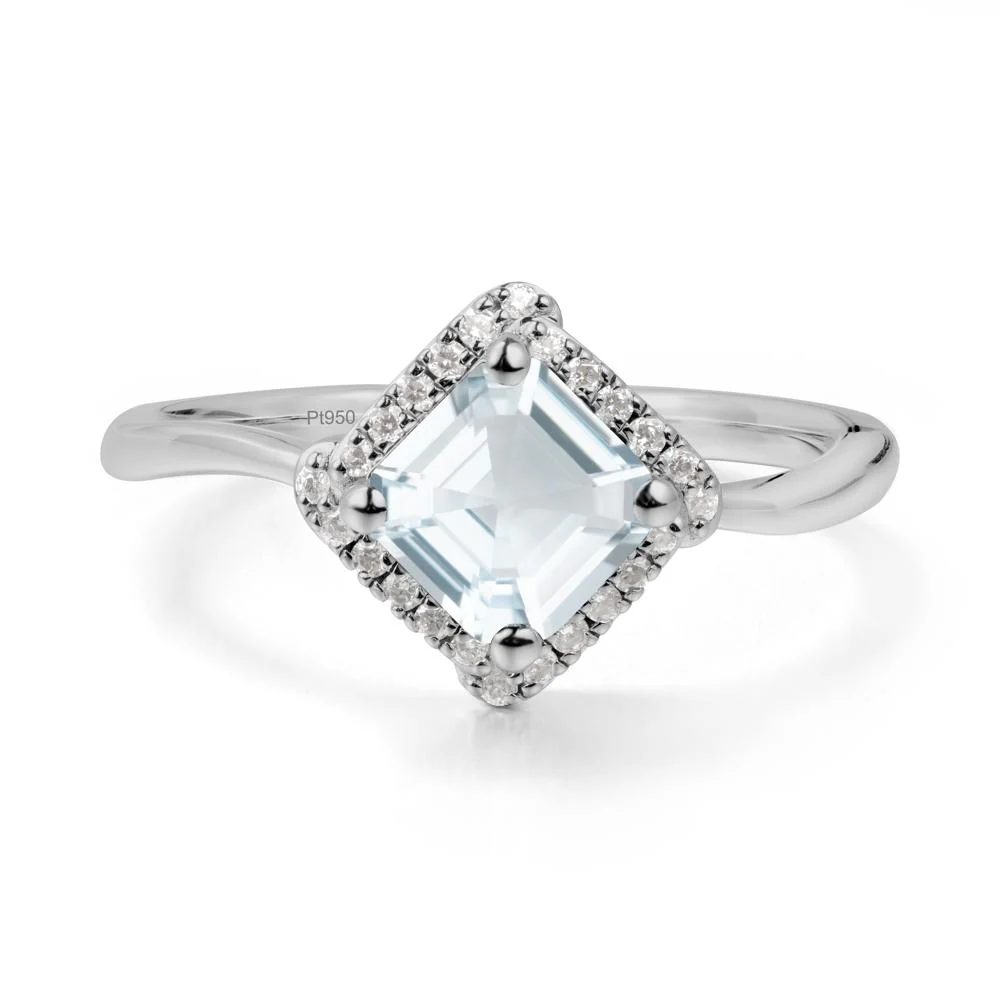 Asscher Aquamarine Halo Ring