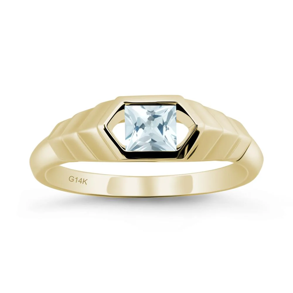 Asscher Aquamarine Ring with Hexagon Frame - Image 3