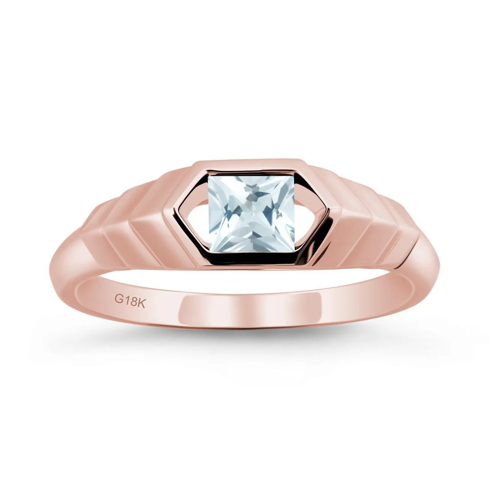 Asscher Aquamarine Ring with Hexagon Frame - Image 4