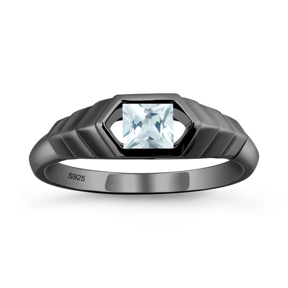Asscher Aquamarine Ring with Hexagon Frame - Image 7