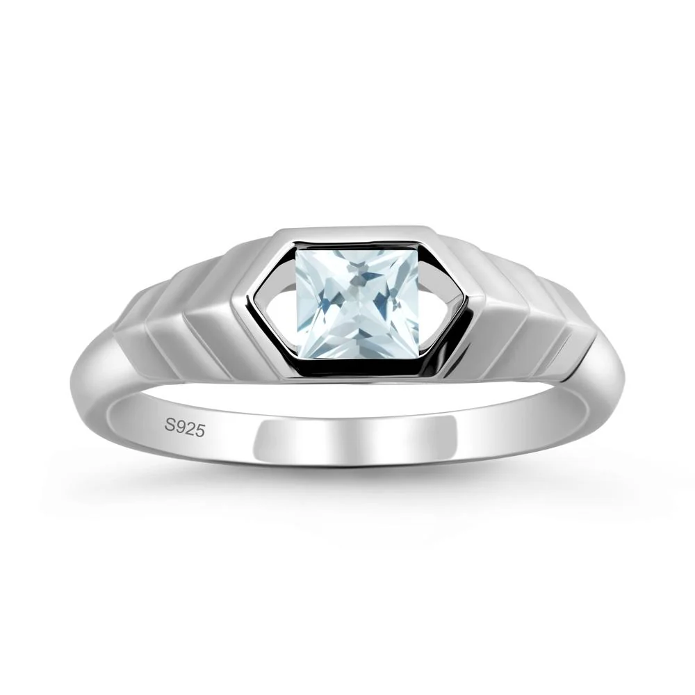 Asscher Aquamarine Ring with Hexagon Frame - Image 9