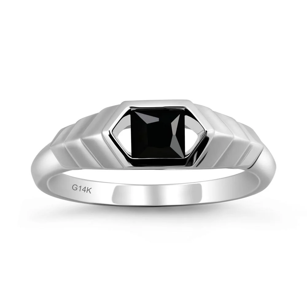 Asscher Black Spinel Ring with Hexagon Frame