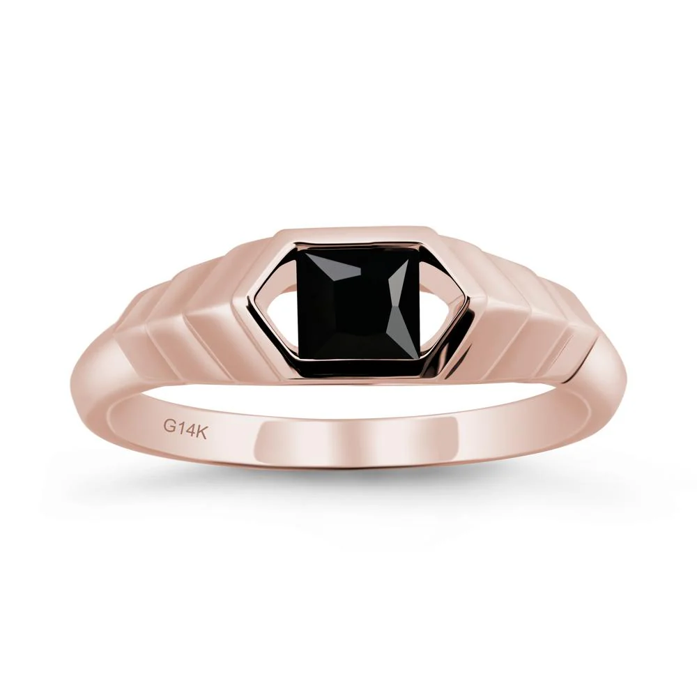Asscher Black Spinel Ring with Hexagon Frame - Image 2