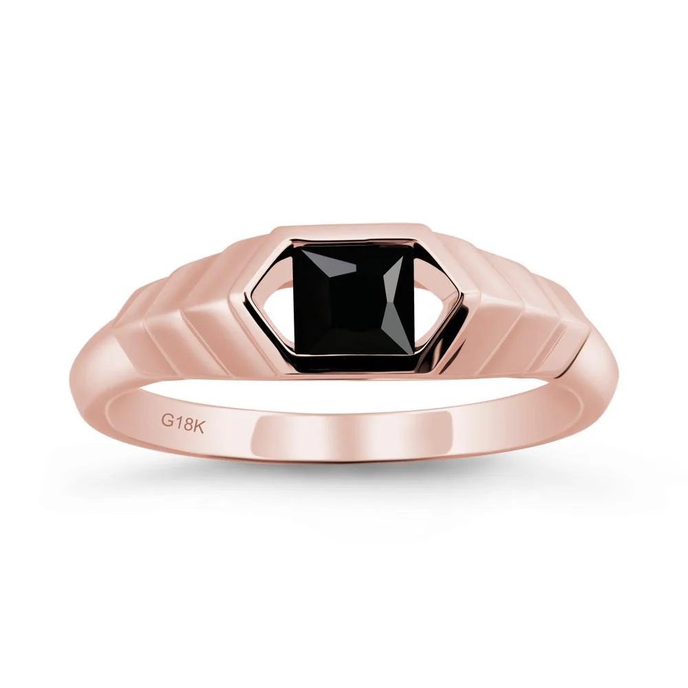 Asscher Black Spinel Ring with Hexagon Frame - Image 4