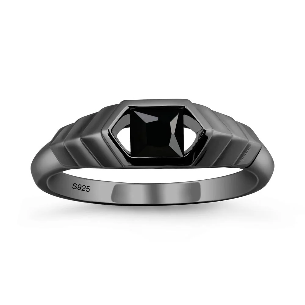 Asscher Black Spinel Ring with Hexagon Frame - Image 7