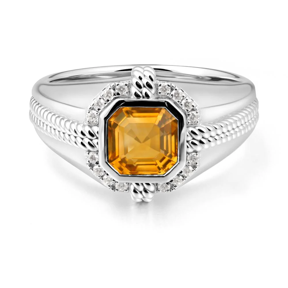 Asscher Citrine Halo Ring for Men
