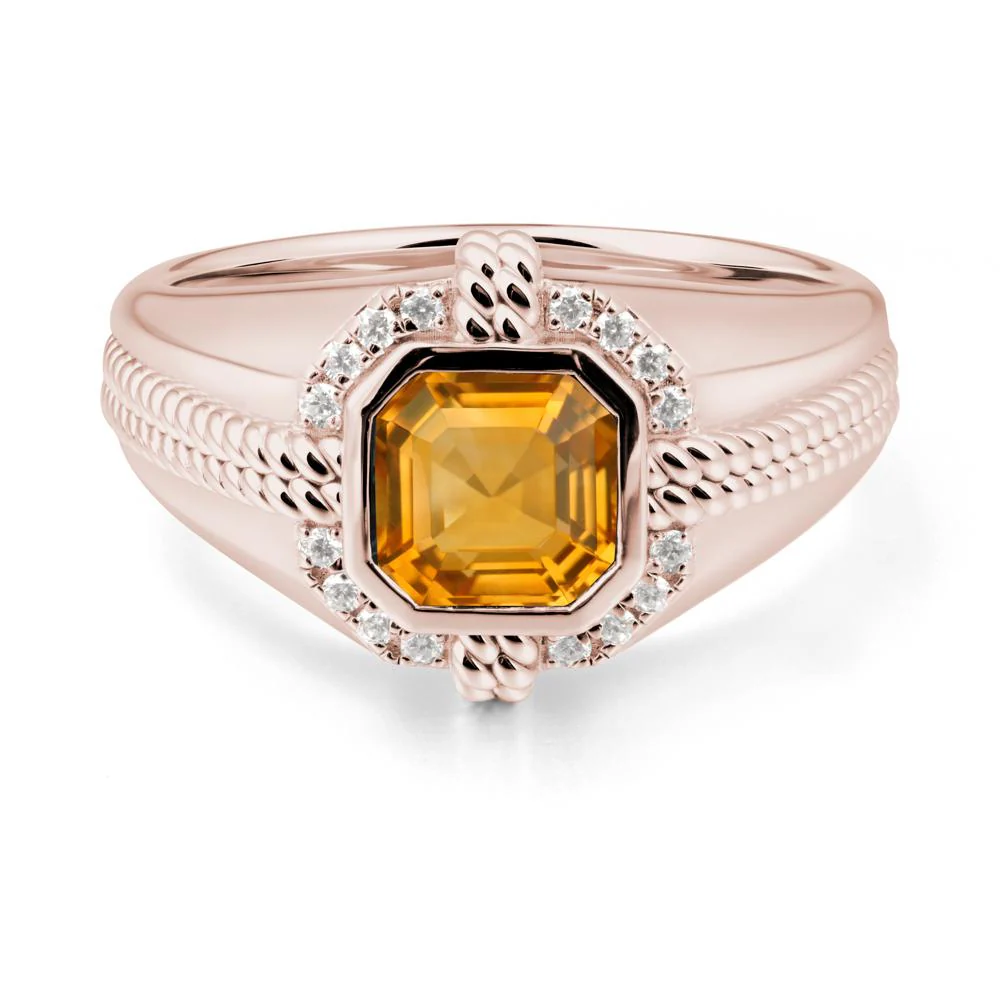 Asscher Citrine Halo Ring for Men - Image 2