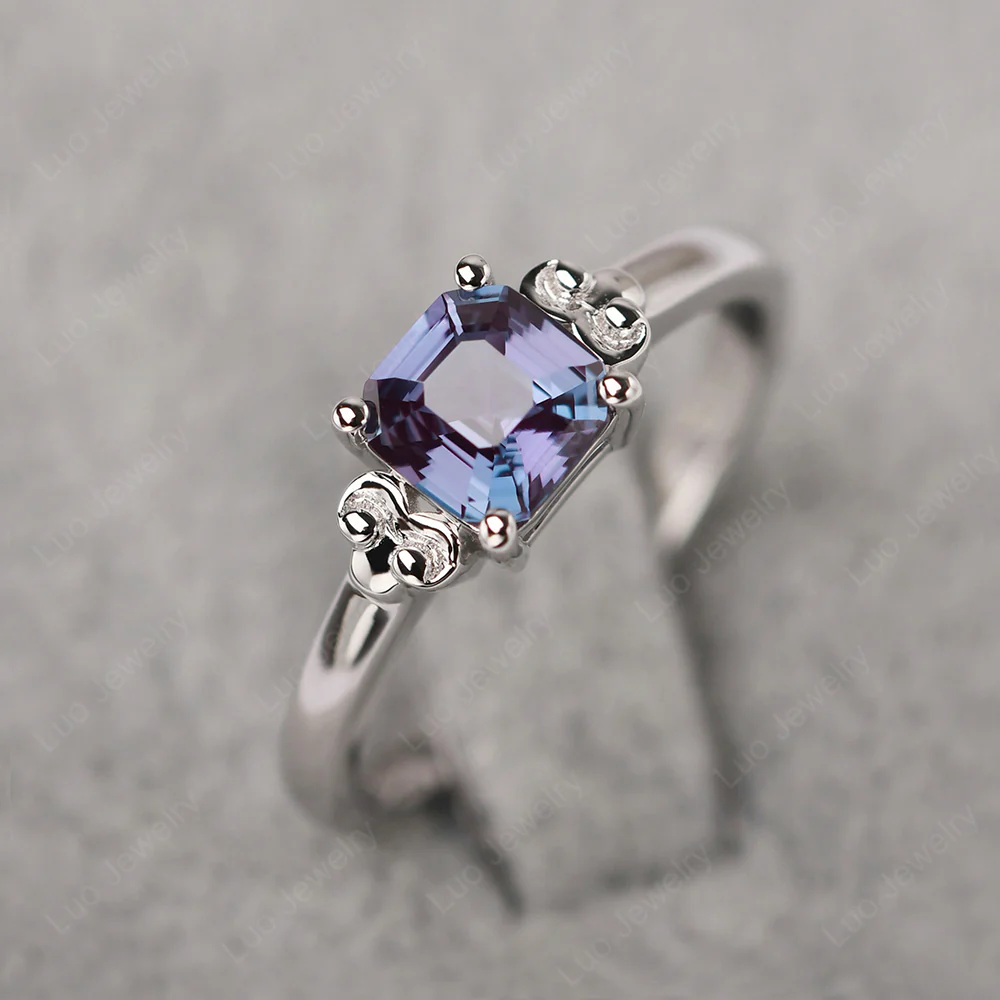 Asscher Cut Alexandrite Solitaire Ring