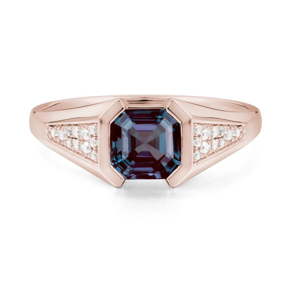 Asscher Cut Alexandrite Bezel Ring - Image 3