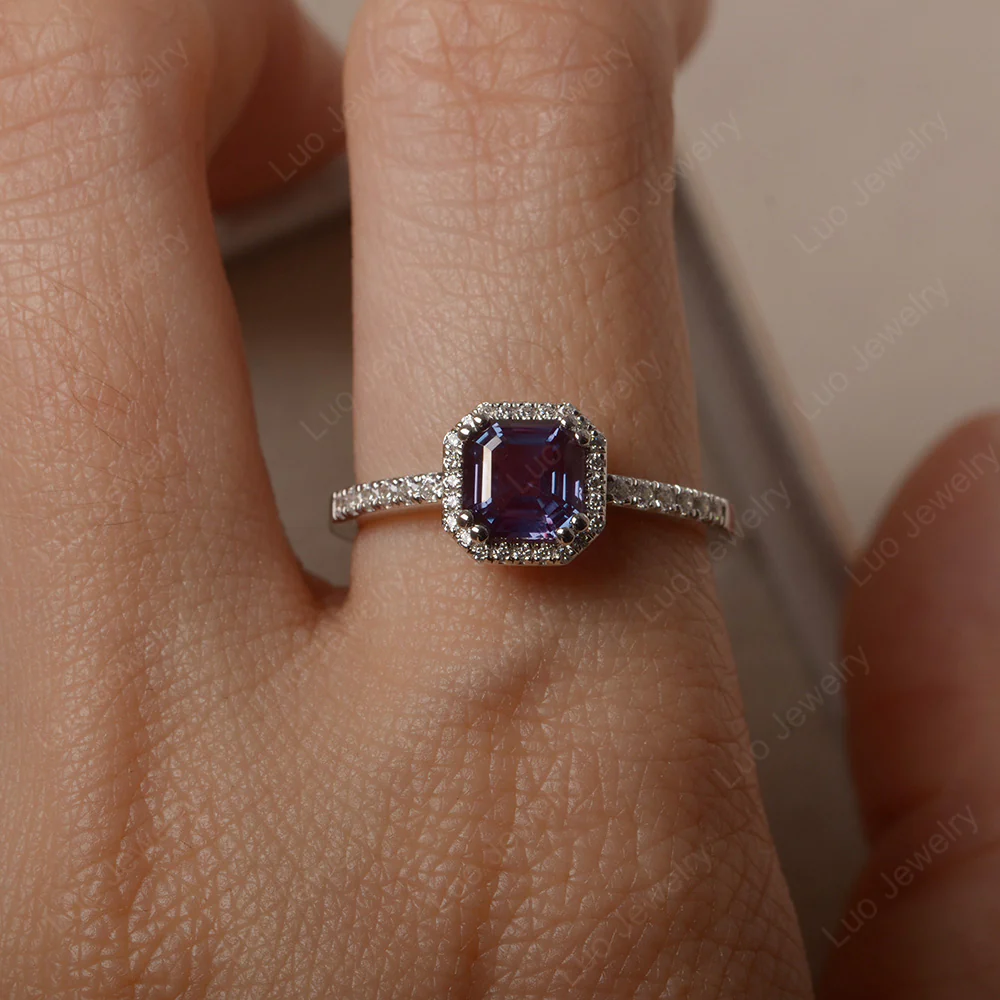 Asscher Cut Alexandrite Halo Engagement Ring - Image 5