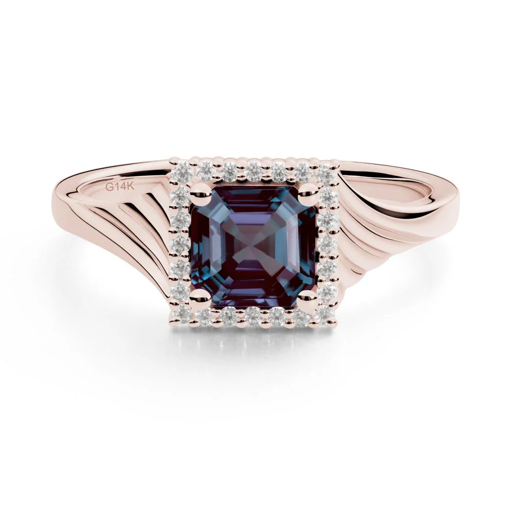 Asscher Cut Alexandrite Halo Ring