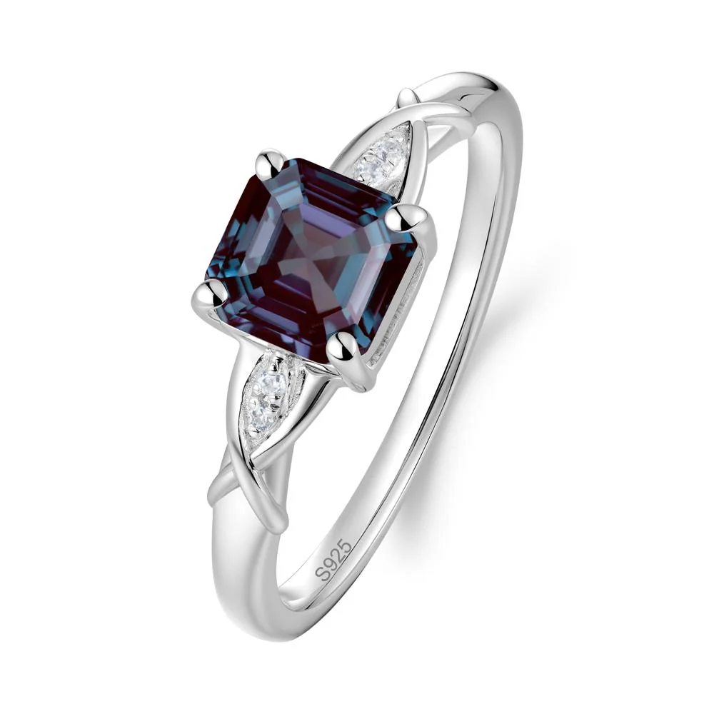 Asscher Cut Alexandrite Solitaire Ring with Criss-Cross Band - Image 3