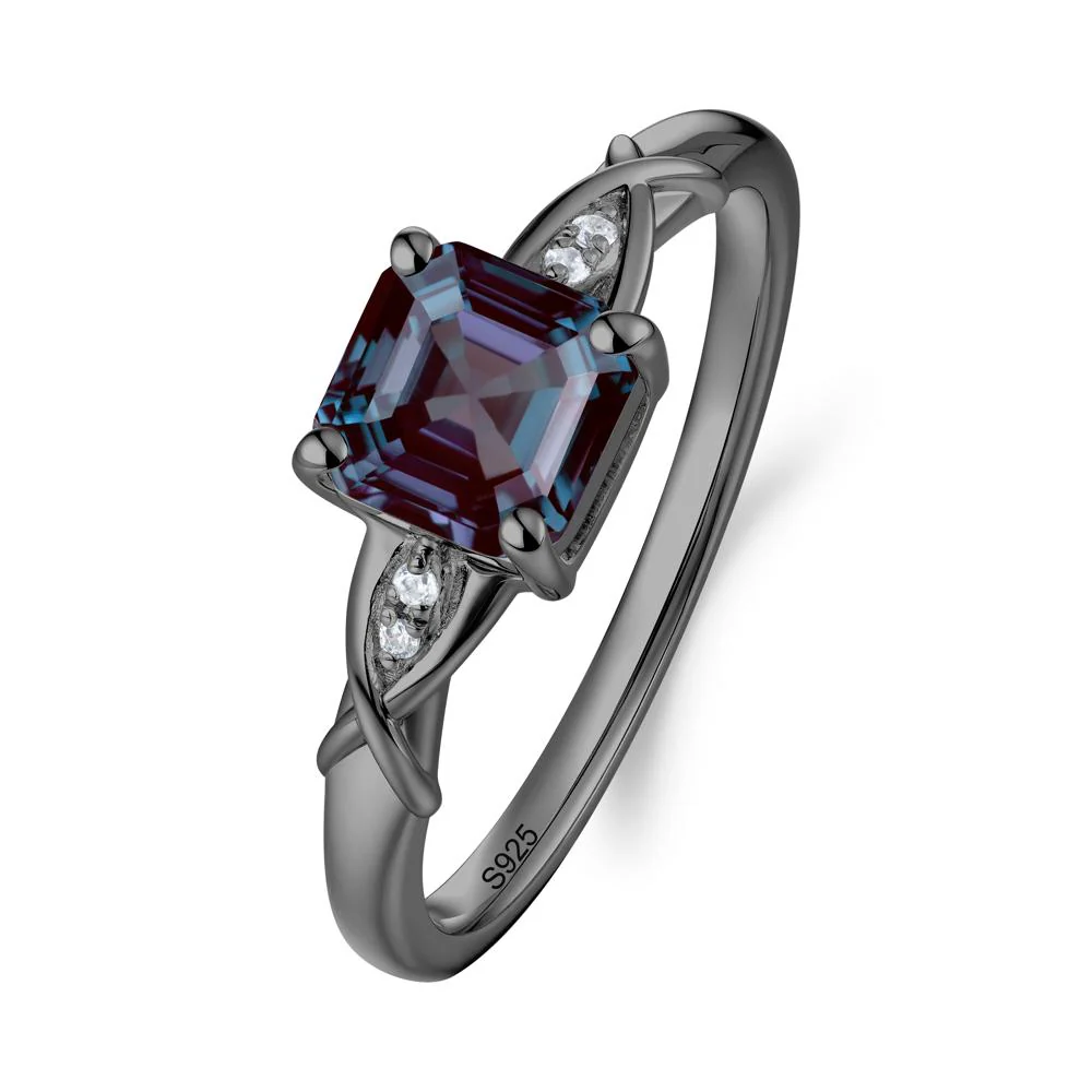 Asscher Cut Alexandrite Solitaire Ring with Criss-Cross Band - Image 9