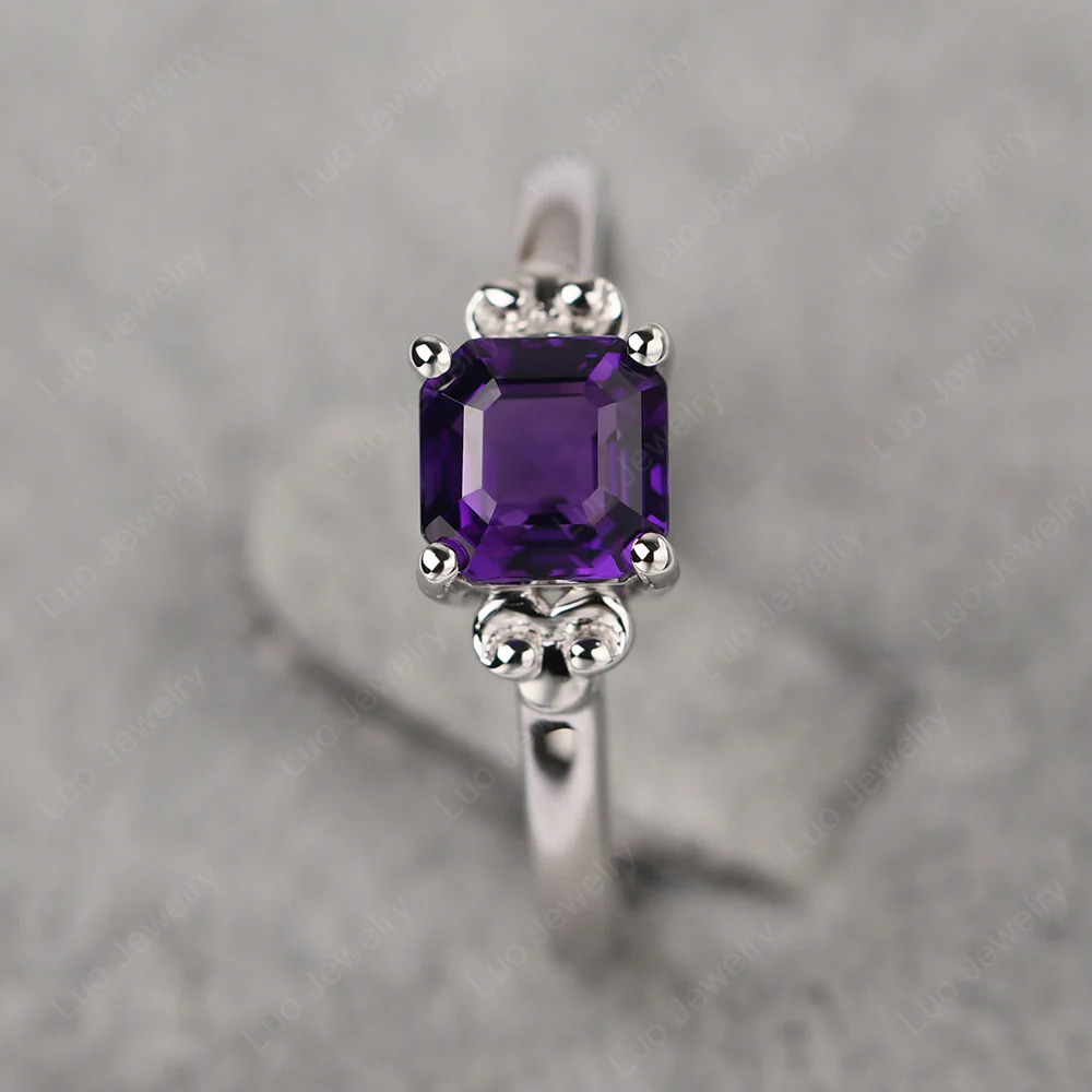 Asscher Cut Amethyst Solitaire Ring