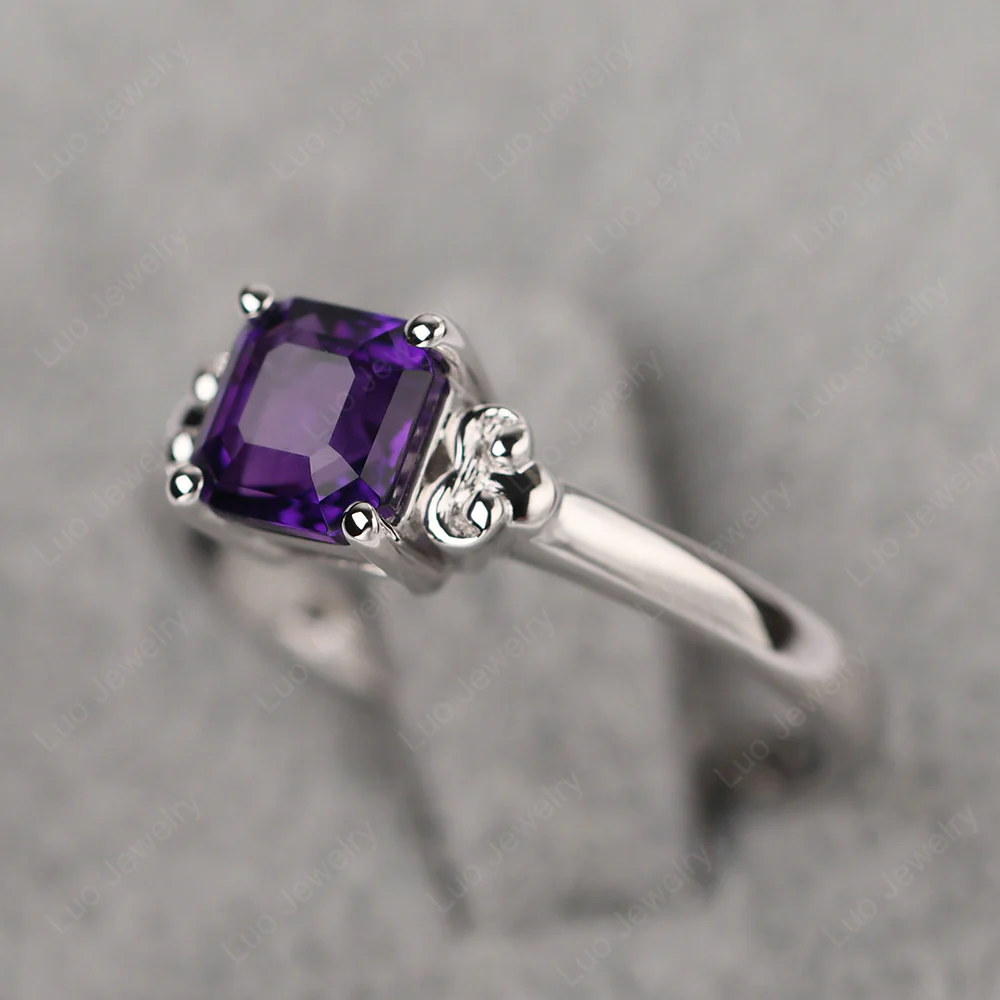 Asscher Cut Amethyst Solitaire Ring - Image 2