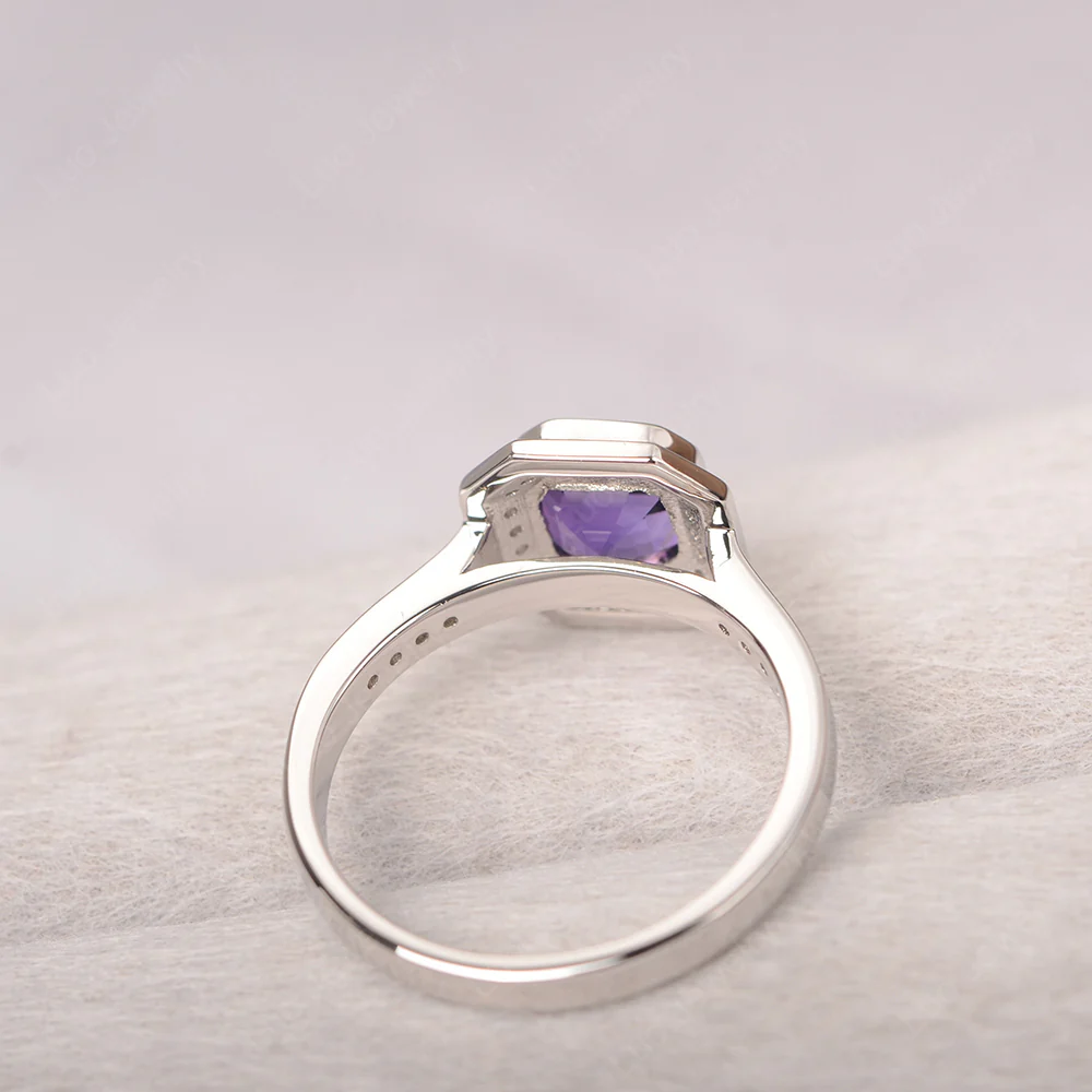 Asscher Cut Amethyst Bezel Set Halo Ring - Image 3