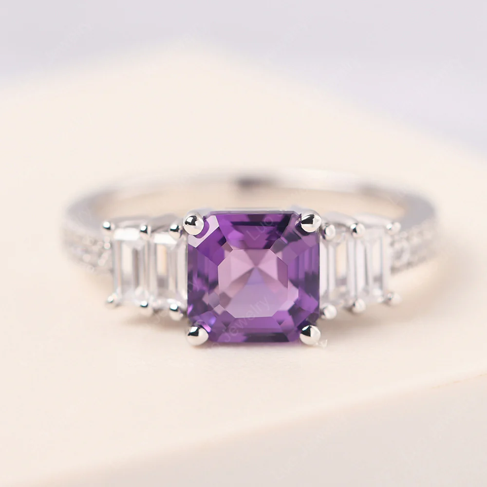 Amethyst Engagement Ring with Baguettes