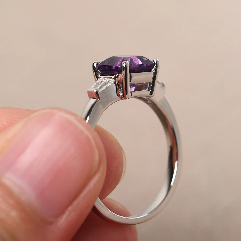 Asscher Cut Amethyst Ring with Baguettes - Image 5