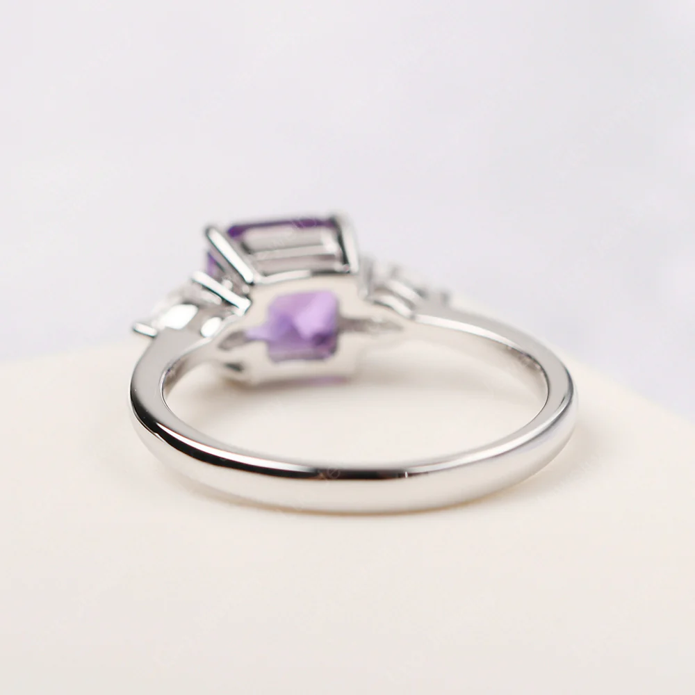 Asscher Amethyst Ring with Pear Side Stone - Image 3
