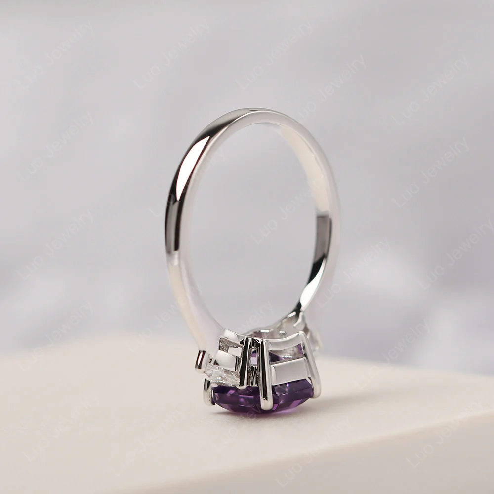Asscher Amethyst Ring with Pear Side Stone - Image 4