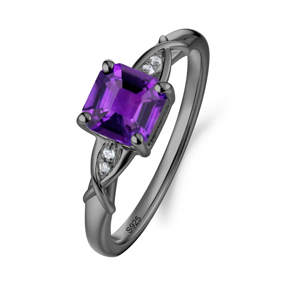 Asscher Cut Amethyst Solitaire Ring with Criss-Cross Band - Image 5