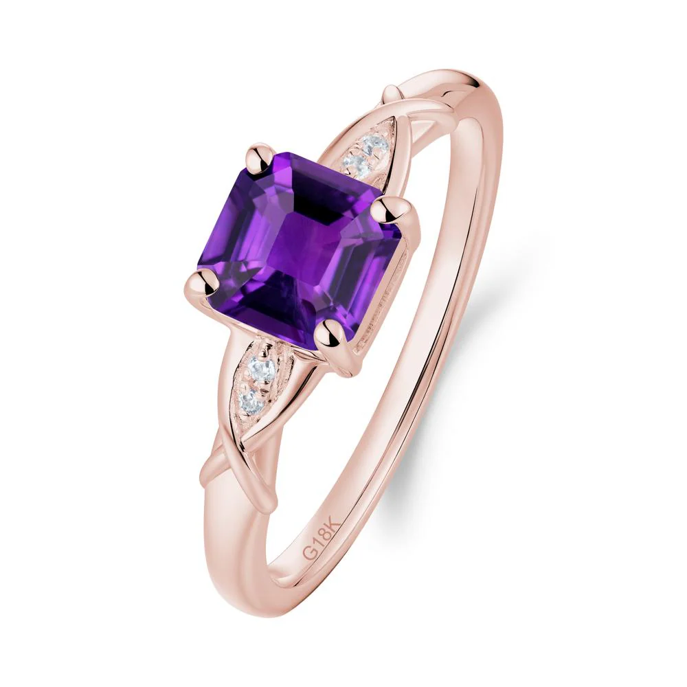 Asscher Cut Amethyst Solitaire Ring with Criss-Cross Band - Image 6