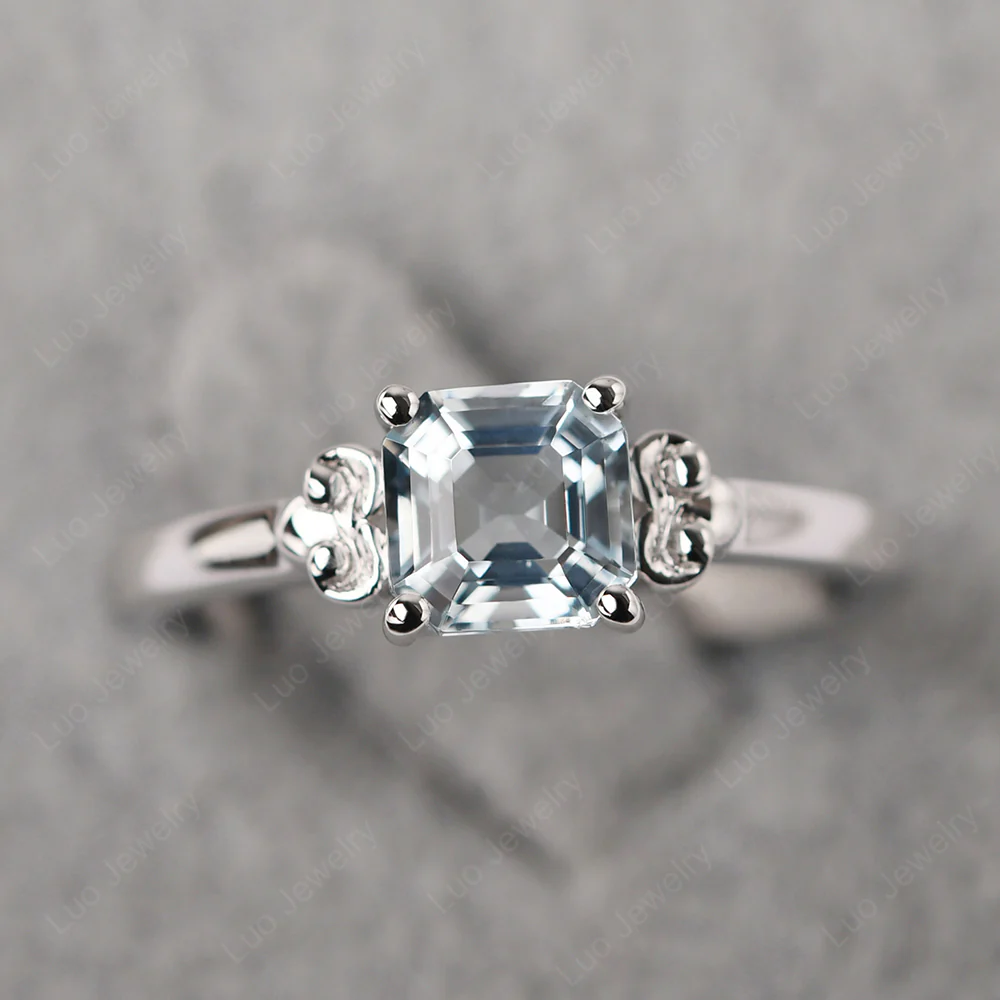 Asscher Cut Aquamarine Solitaire Ring