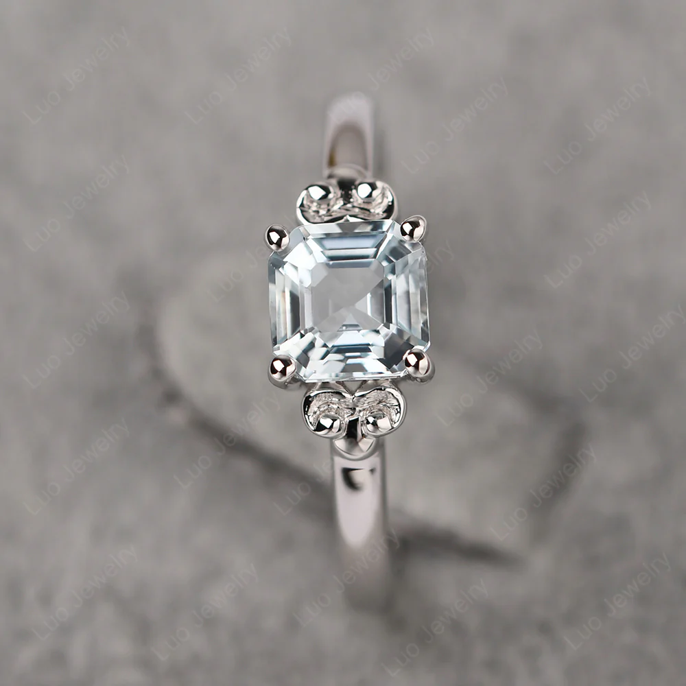 Asscher Cut Aquamarine Solitaire Ring - Image 2