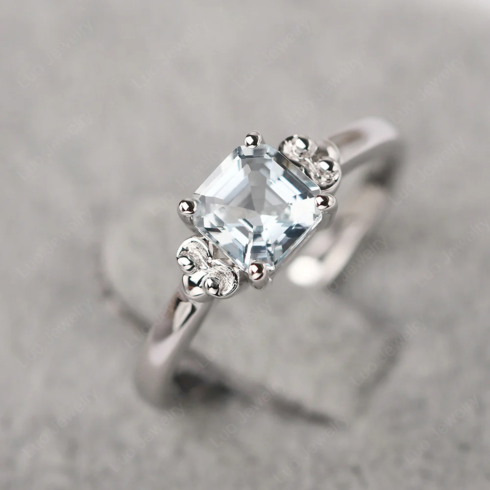 Asscher Cut Aquamarine Solitaire Ring - Image 3