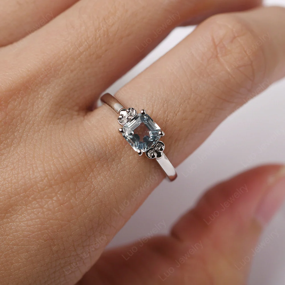 Asscher Cut Aquamarine Solitaire Ring - Image 6