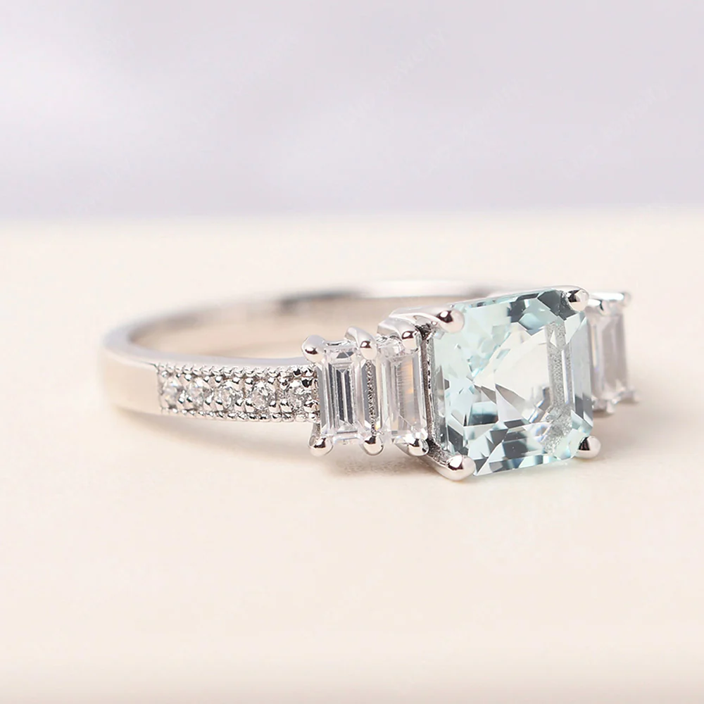 Aquamarine Engagement Ring with Baguettes - Image 2