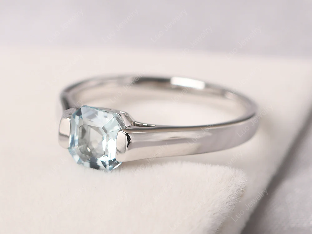 Aquamarine Semi Bezel Solitaire Ring - Image 2