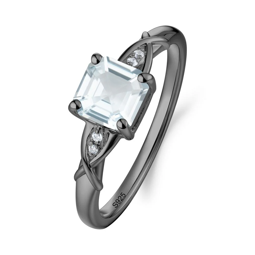 Asscher Cut Aquamarine Solitaire Ring with Criss-Cross Band - Image 5